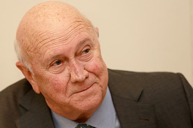 Former South African president and Nobel Peace Prize laureate F.W. de Klerk delivers a speech during the F.W. de Klerk Foundation Conference in February 2015 in Cape Town