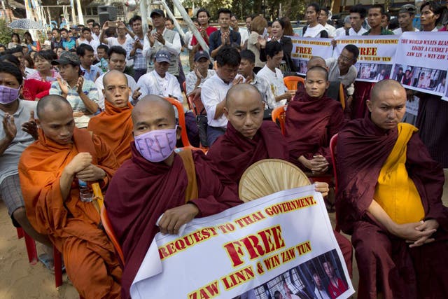 Burmese Buddhist monks stage a protest rally in Rangoon this week