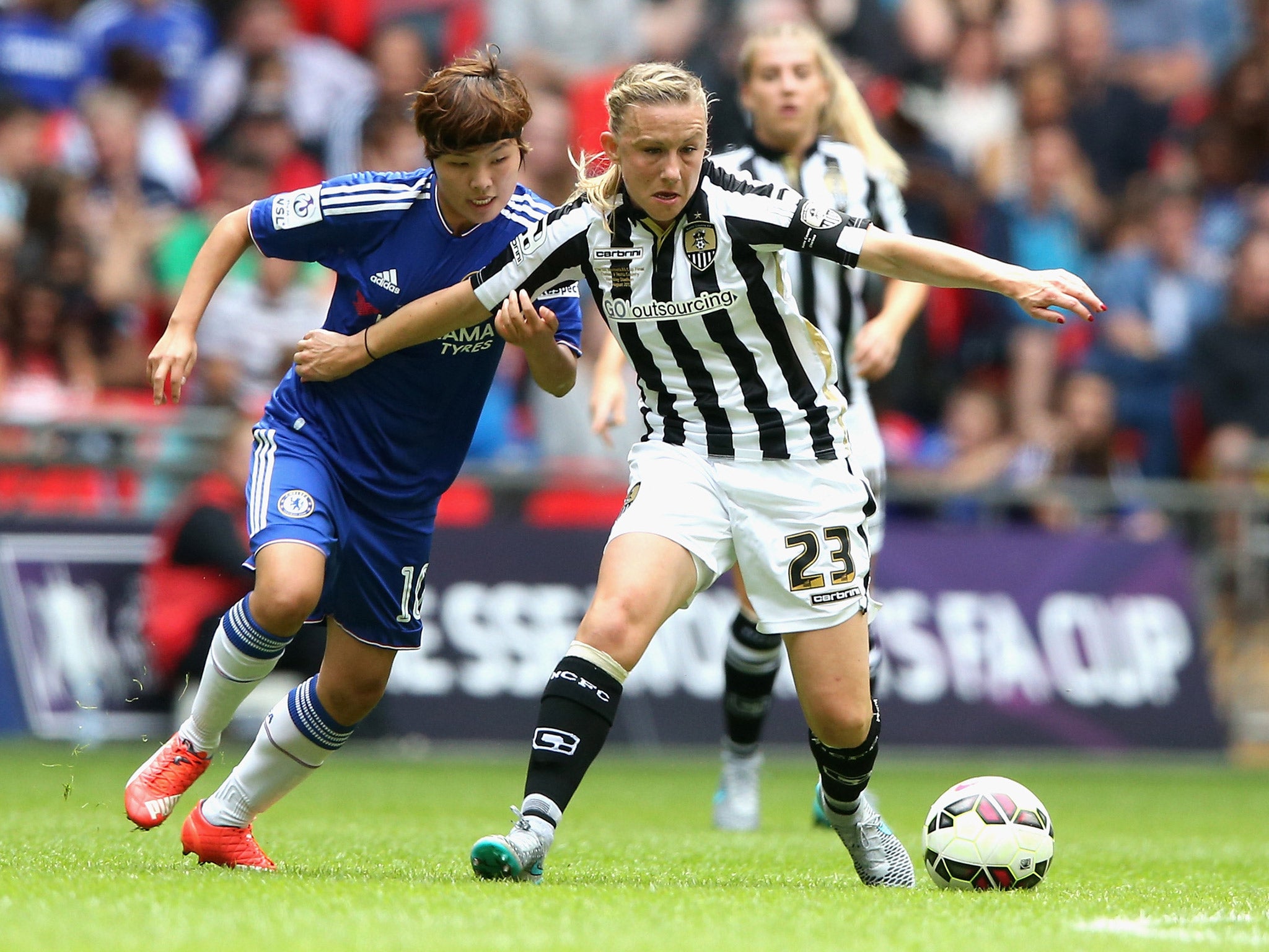 Laura Bassett, right, in action during the Women's FA Cup Final at Wembley in August
