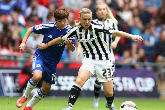 Laura Bassett, right, in action during the Women's FA Cup Final at Wembley in August