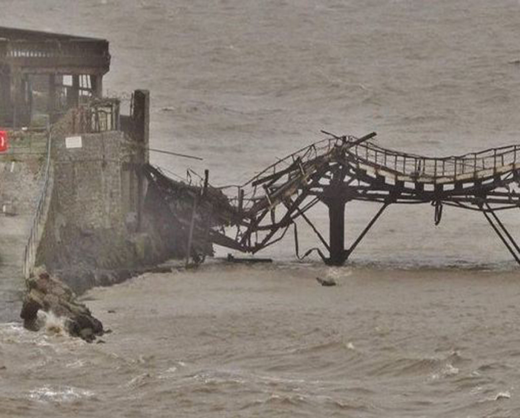 The twisted and broken section of Birnbeck Pier in Weston-super-Mare