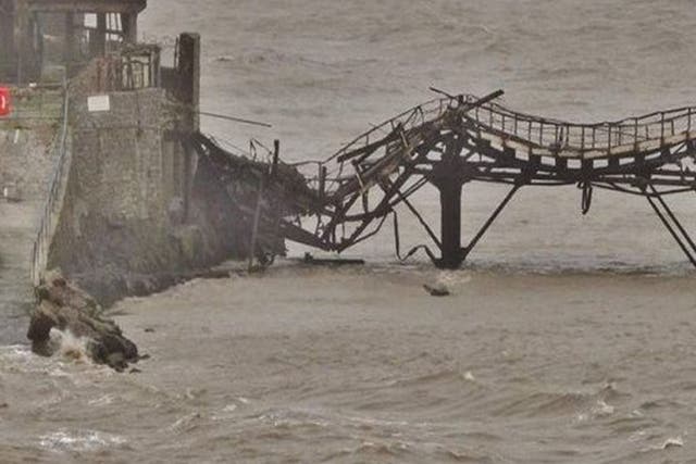 The twisted and broken section of Birnbeck Pier in Weston-super-Mare