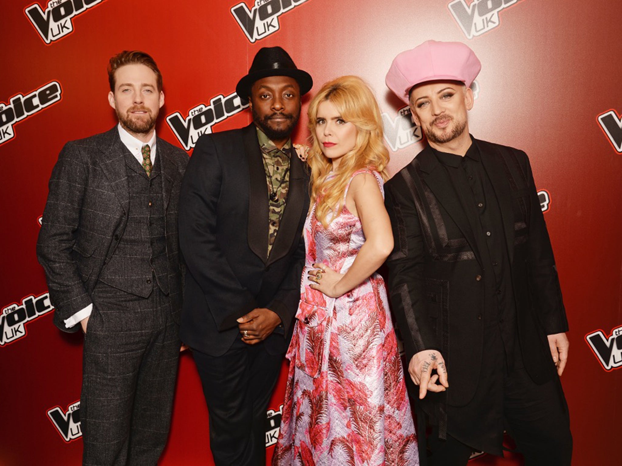 The coaches for the new series of ‘The Voice’: Ricky Wilson, Will.i.am, Paloma Faith and Boy George