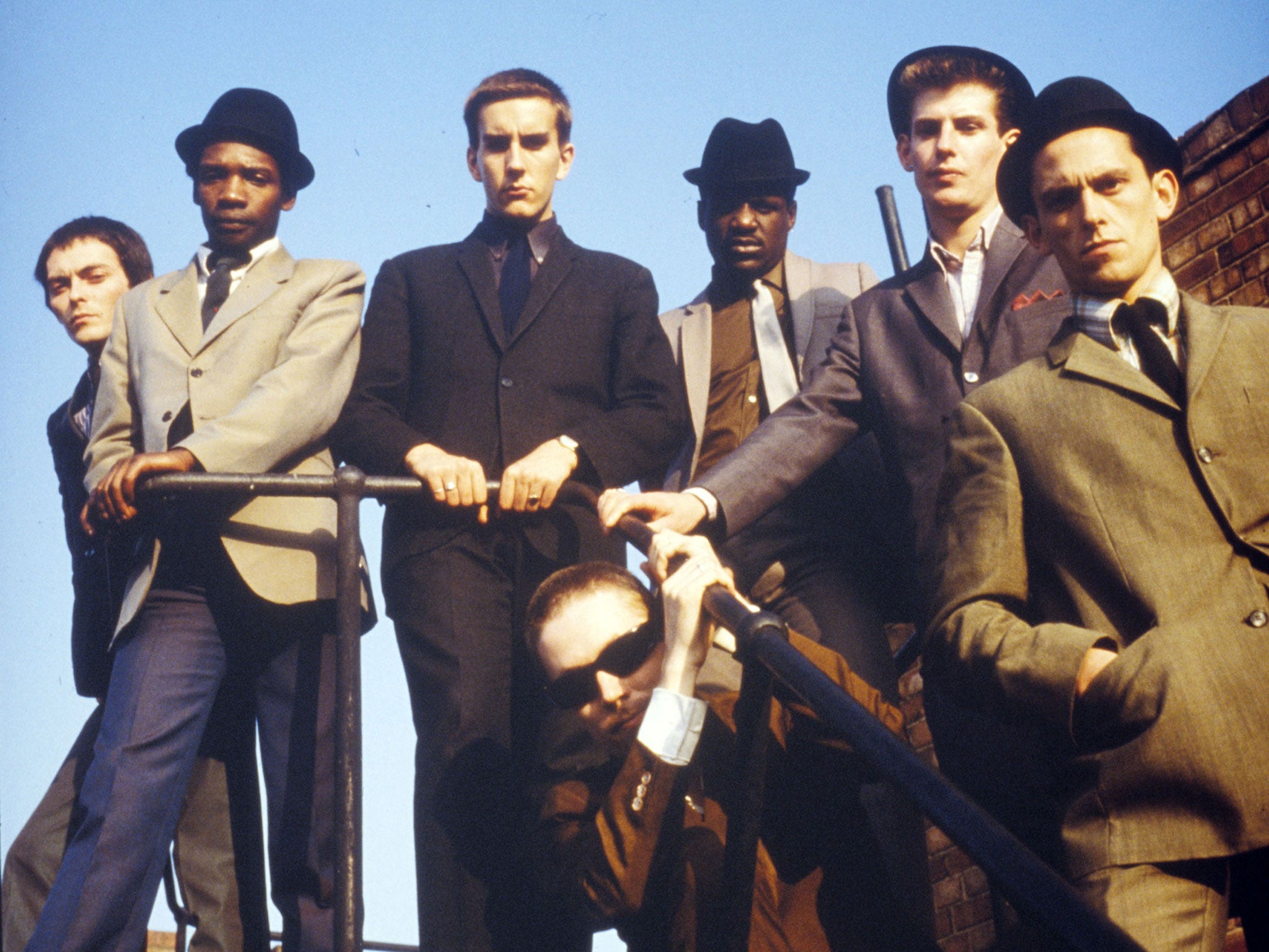 The classic Specials line-up, left to right: Bradbury, Lynval Golding, Terry Hall, Neville Staple, Roddy Radiation, Horace Panter and, in shades, Jerry Dammers