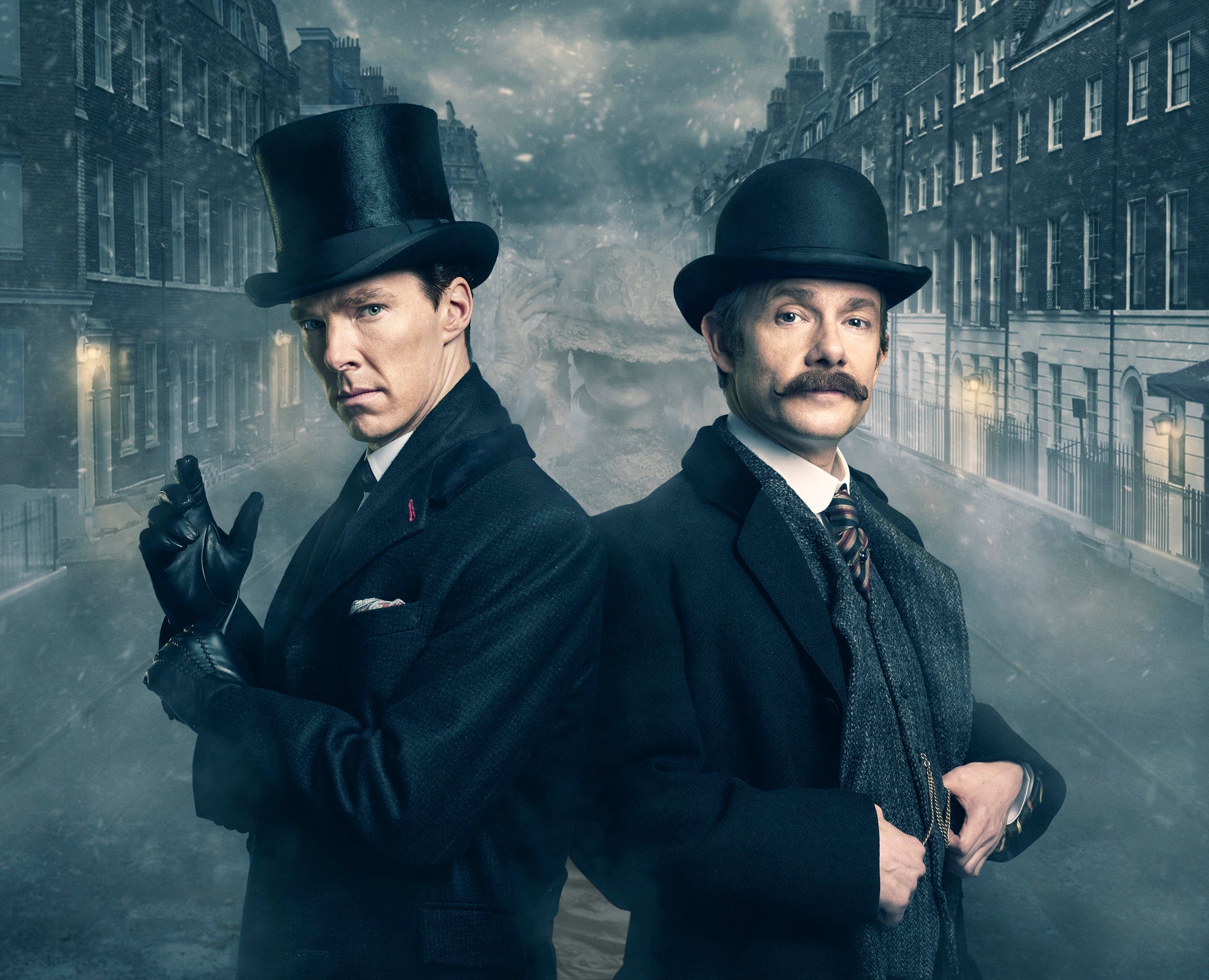 Benedict Cumberbatch and Martin Freeman as Sherlock Holmes and John Watson in Sherlock