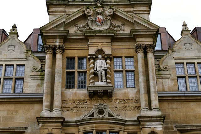 A statue of Cecil Rhodes outside Oriel College, Oxford