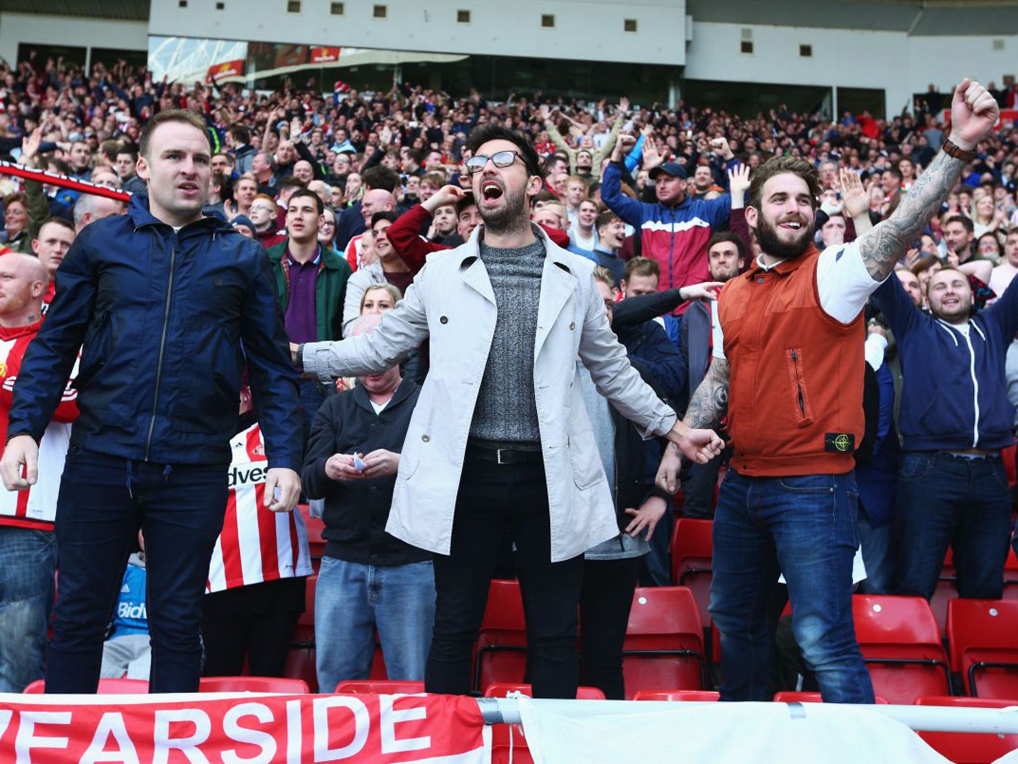 Sunderland fans celebrate victory over their North-east rivals Newcastle. Both clubs retain buoyant attendances, despite dreadful results this season