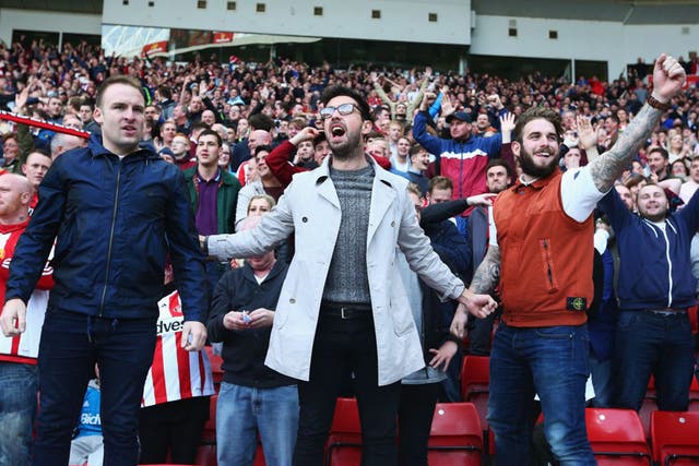 Sunderland fans celebrate victory over their  North-east  rivals Newcastle. Both clubs retain buoyant attendances, despite dreadful results this season