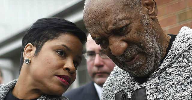 Monique Pressley and Bill Cosby out the Pennsylvania courtroom on Wednesday