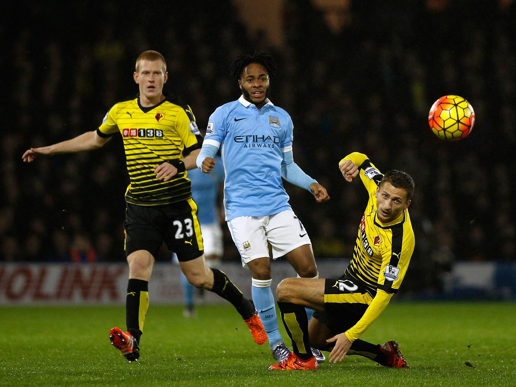 Manchester City's Raheem Sterling takes a shot