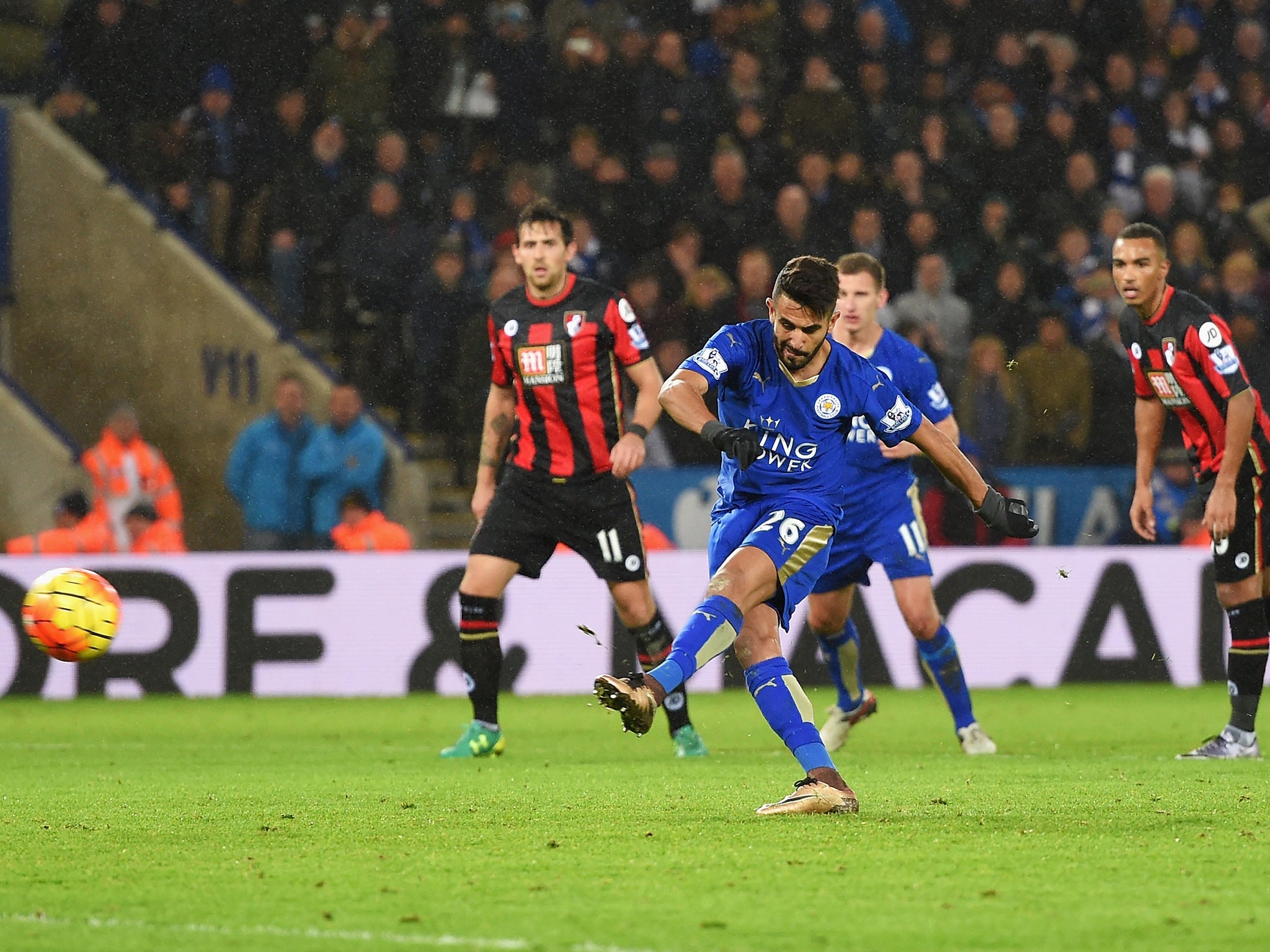 Riyad Mahrez misses from the spot for Leicester against Bournemouth