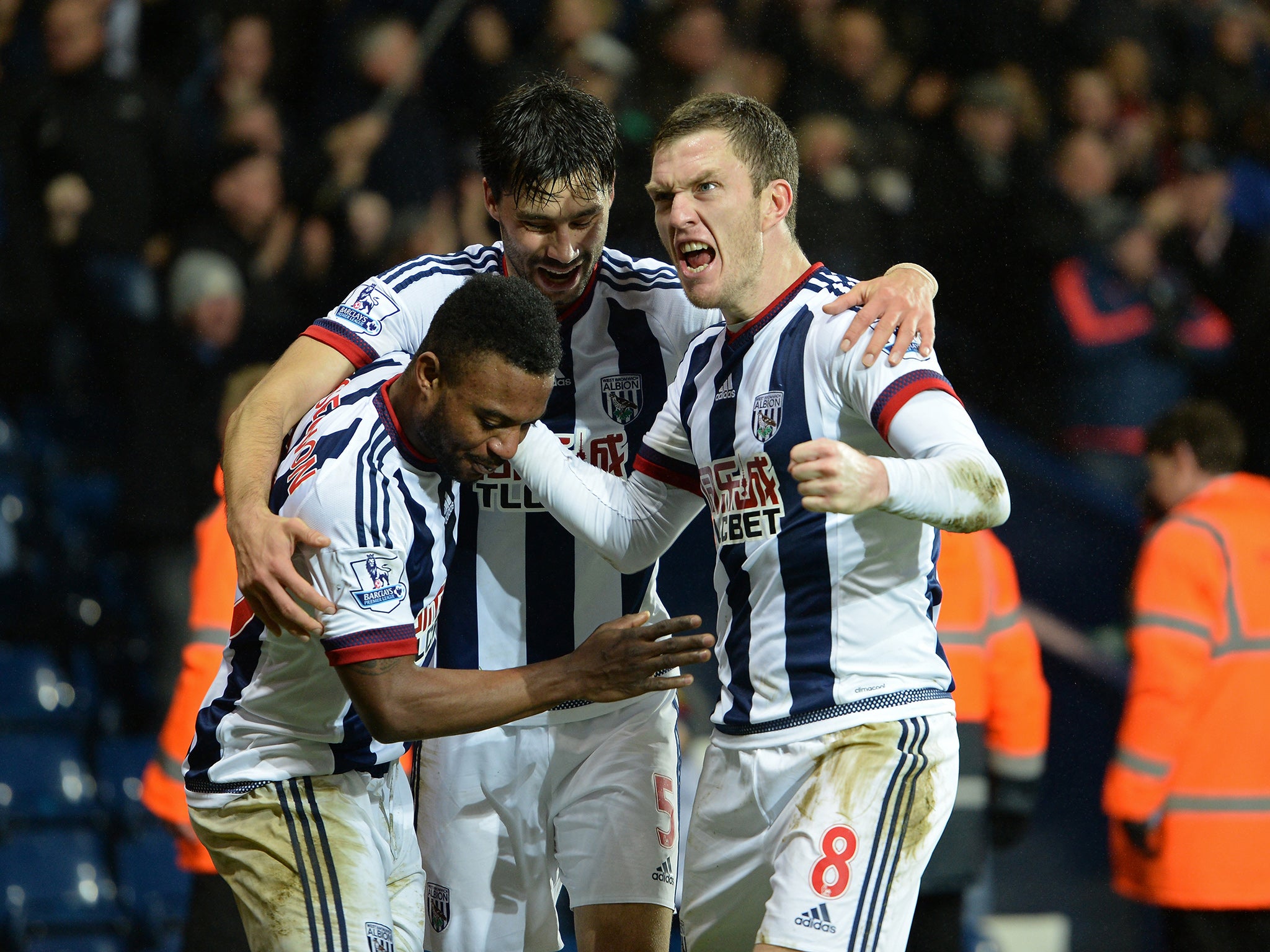 Stephane Sessegnon is congratulated on his opening goal