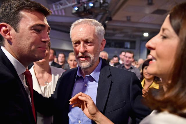 Rivals: Andy Burnham, left, with Jeremy Corbyn and Liz Kendall during the Labour leadership contest