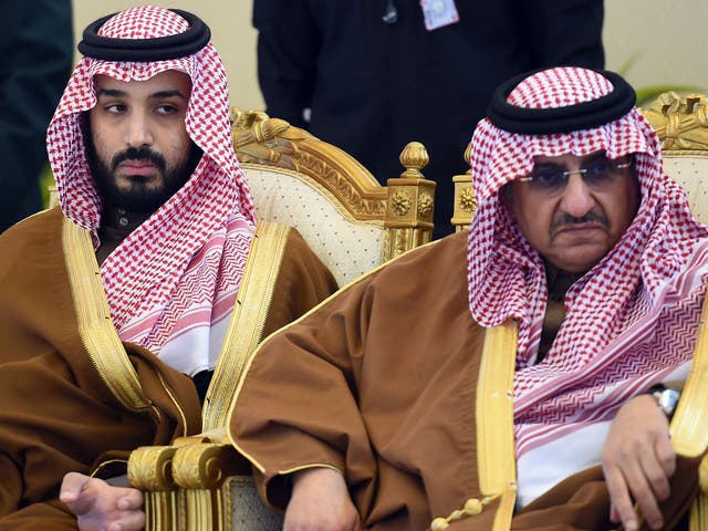 Saudi Defence Minister Mohamed bin Salman (L) and Crown Prince and Interior Minister Mohammed bin Nayef