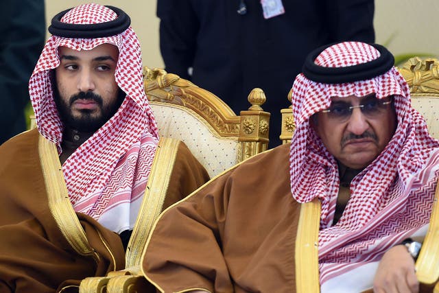 Saudi Defence Minister Mohamed bin Salman (L) and Crown Prince and Interior Minister Mohammed bin Nayef