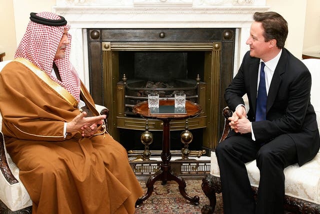 Prime Minister David Cameron meets with The Saudi Foreign Minister Prince Saul Al Faisal inside 10 Downing Street