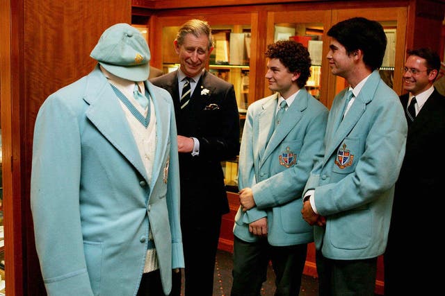 Prince Charles with pupils at Geelong Grammar, which he attended aged 17