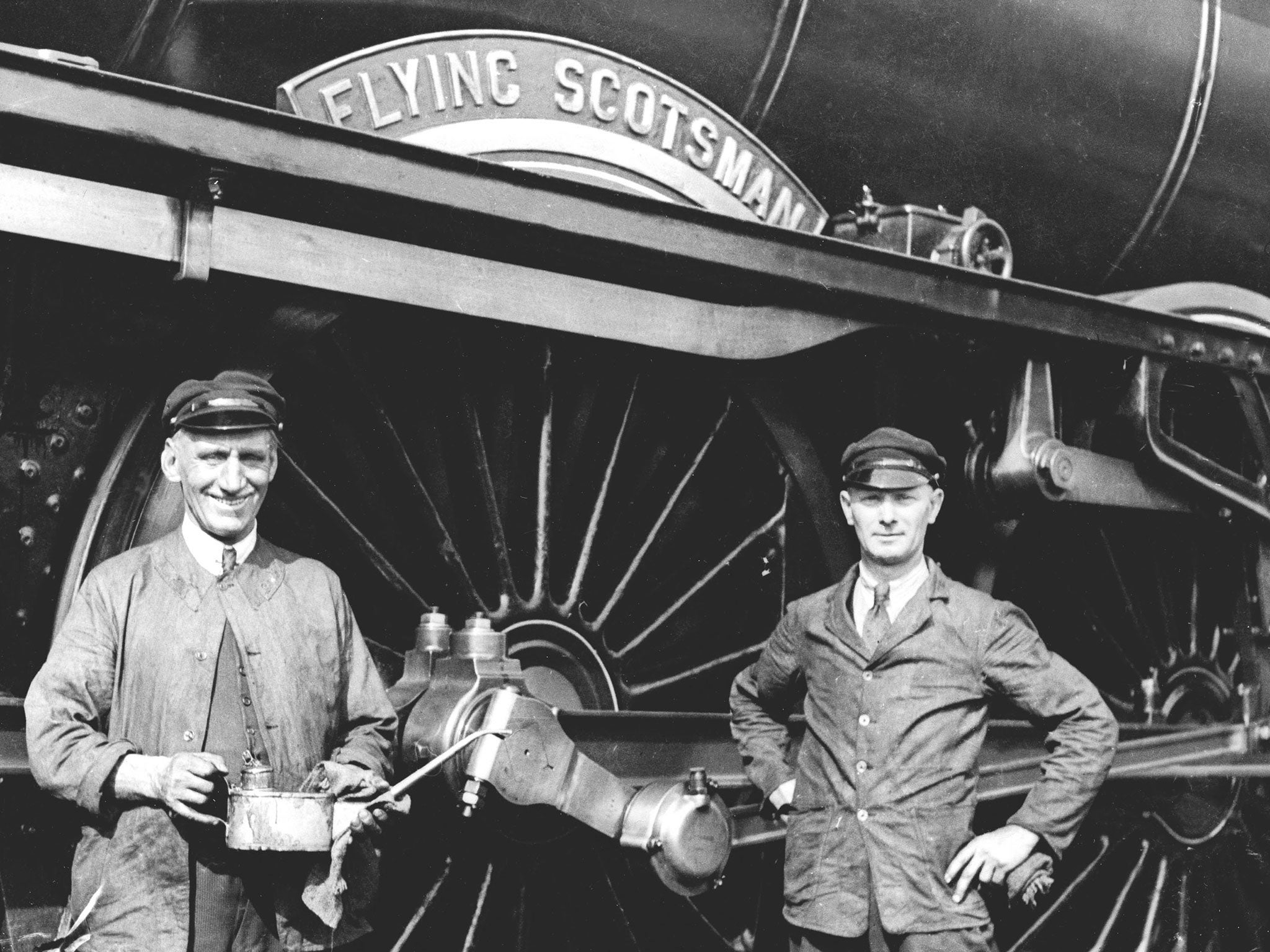 Driver Bill Sparshatt and fireman Bob Webster, on 30 November 1934, the day the Scotsman recorded a speed of 100mph