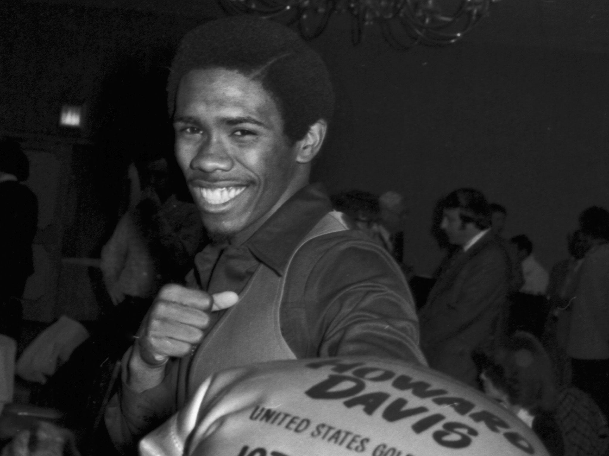 Davis at the post-Olympic press conference in 1976 at which he announced that he was turning pro
