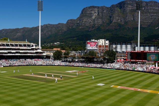 A general view as Ben Stokes and Jonny Bairstow of England score runs during day two of the 2nd Test at Newlands Stadium