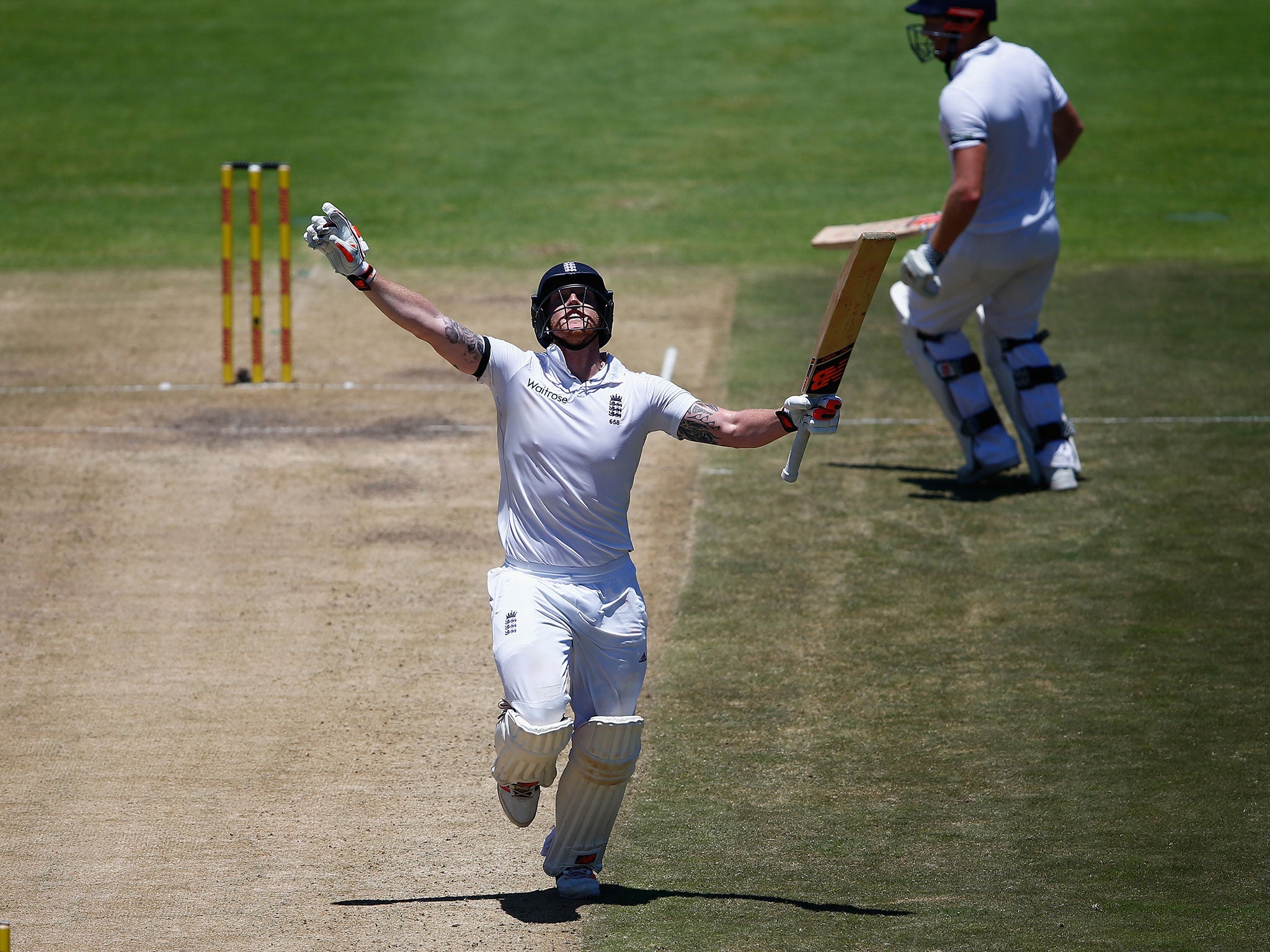 Ben Stokes of England celebrates his double century during day two of the 2nd Test at Newlands Stadium