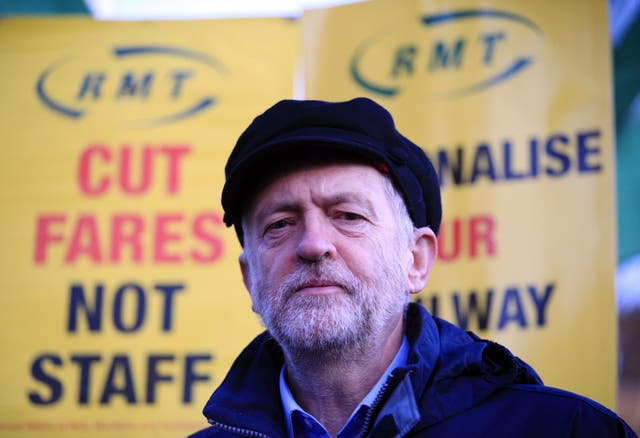 Jeremy Corbyn attends a protest against latest fare rise at King's Cross Station in London on Monday morning