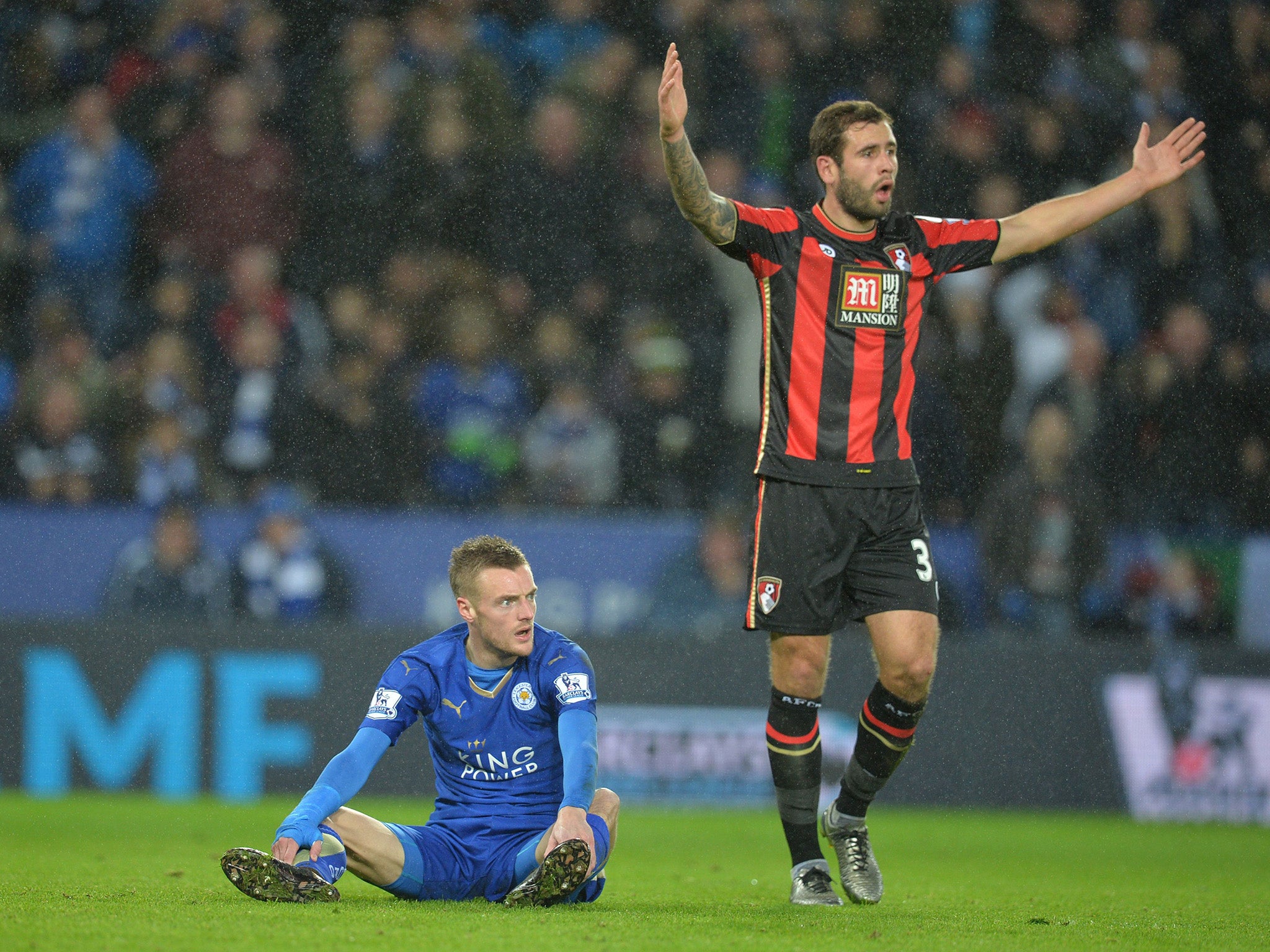 Jamie Vardy in action for Leicester against Bournemouth before minor surgery on his groin