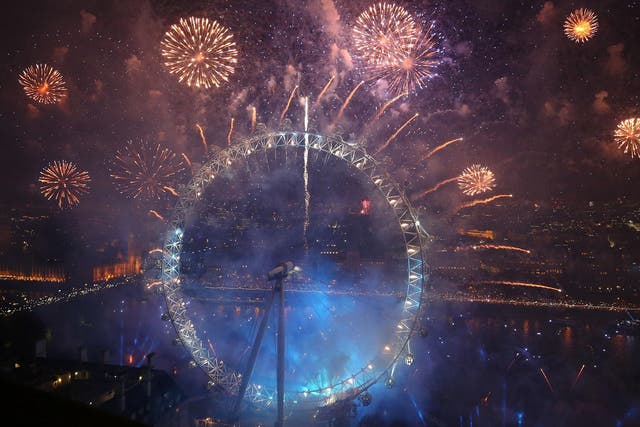 Fireworks explode around the London Eye during New Year's celebrations in central London last year