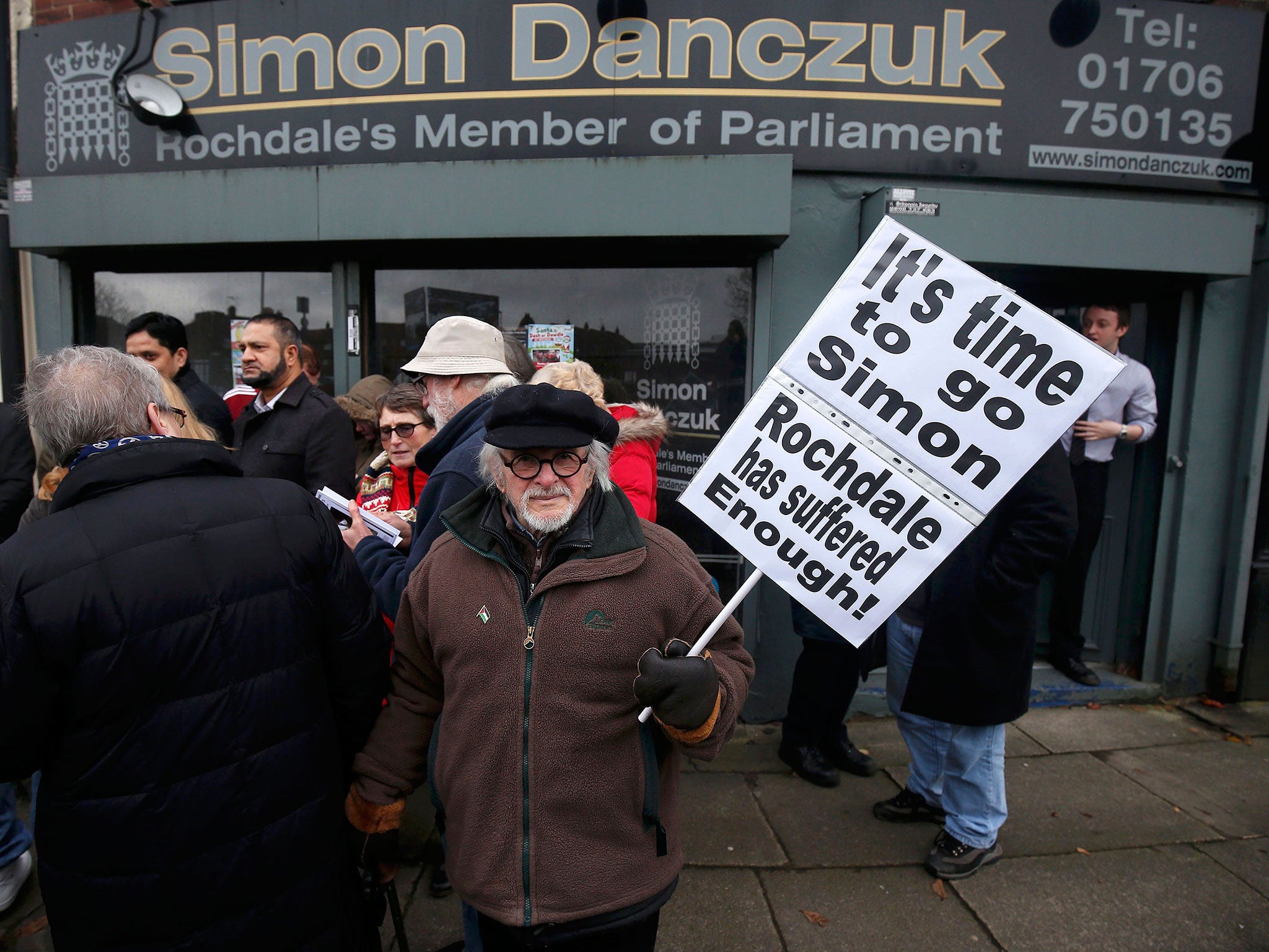 Protesters outside Simon Danczuk’s constituency offices