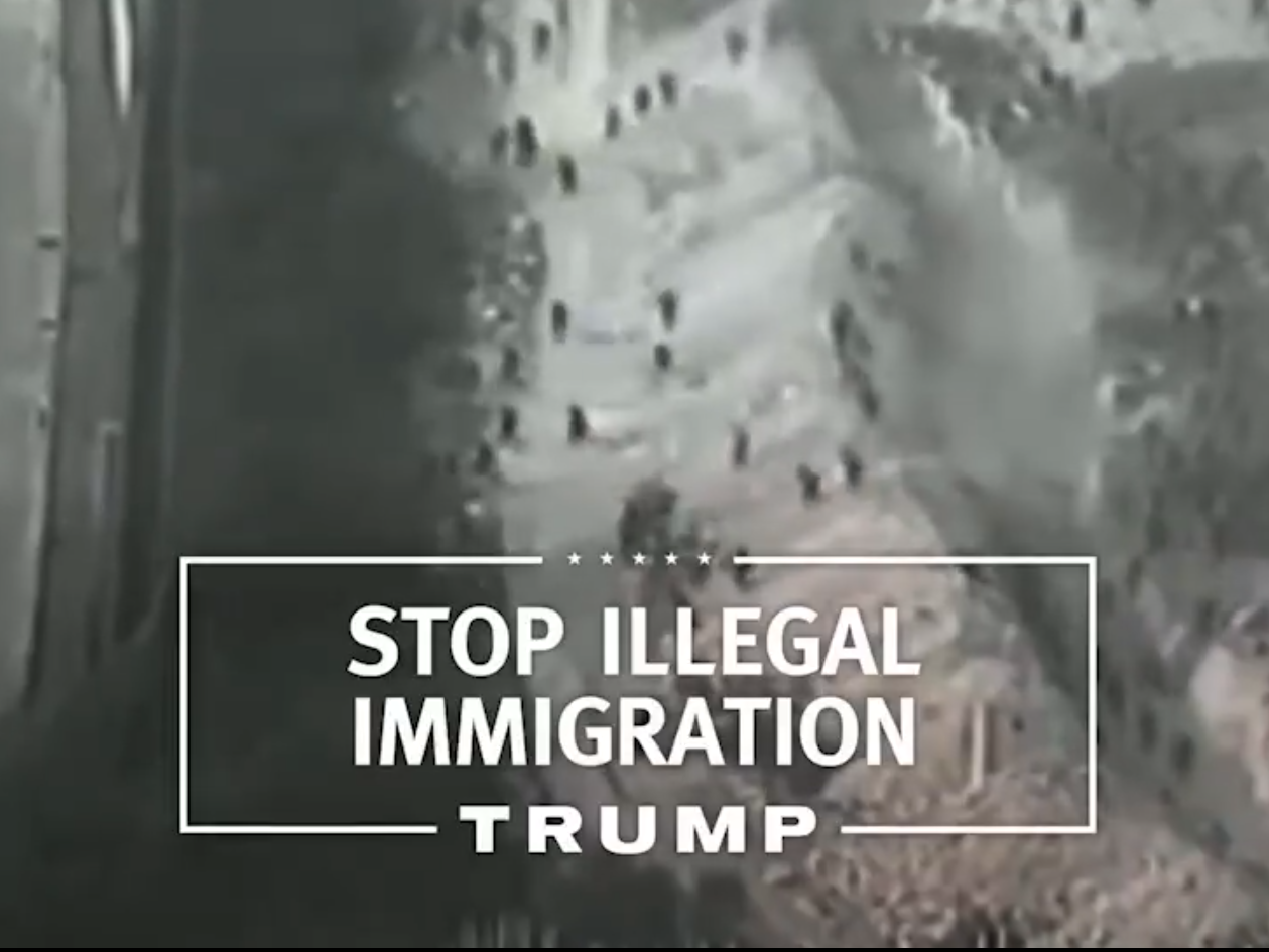 The narrator's voice says Donald Trump will "stop illegal immigration by building a wall on our southern border"