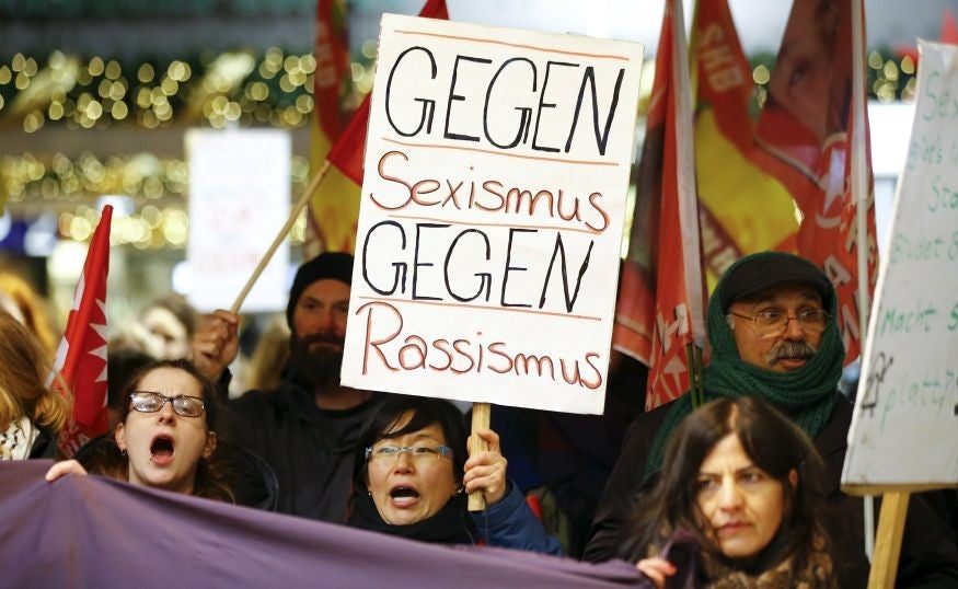 Women protest against sexism in Cologne following the rash of sex attacks on New Year's Eve