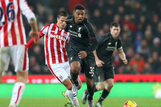 Liverpool's Jordon Ibe during the Capital One Cup, semi final, first leg match at The Britannia Stadium