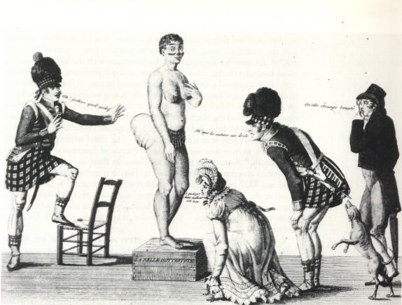 19th century French print "La Belle Hottentot" of Saartjie Baartman