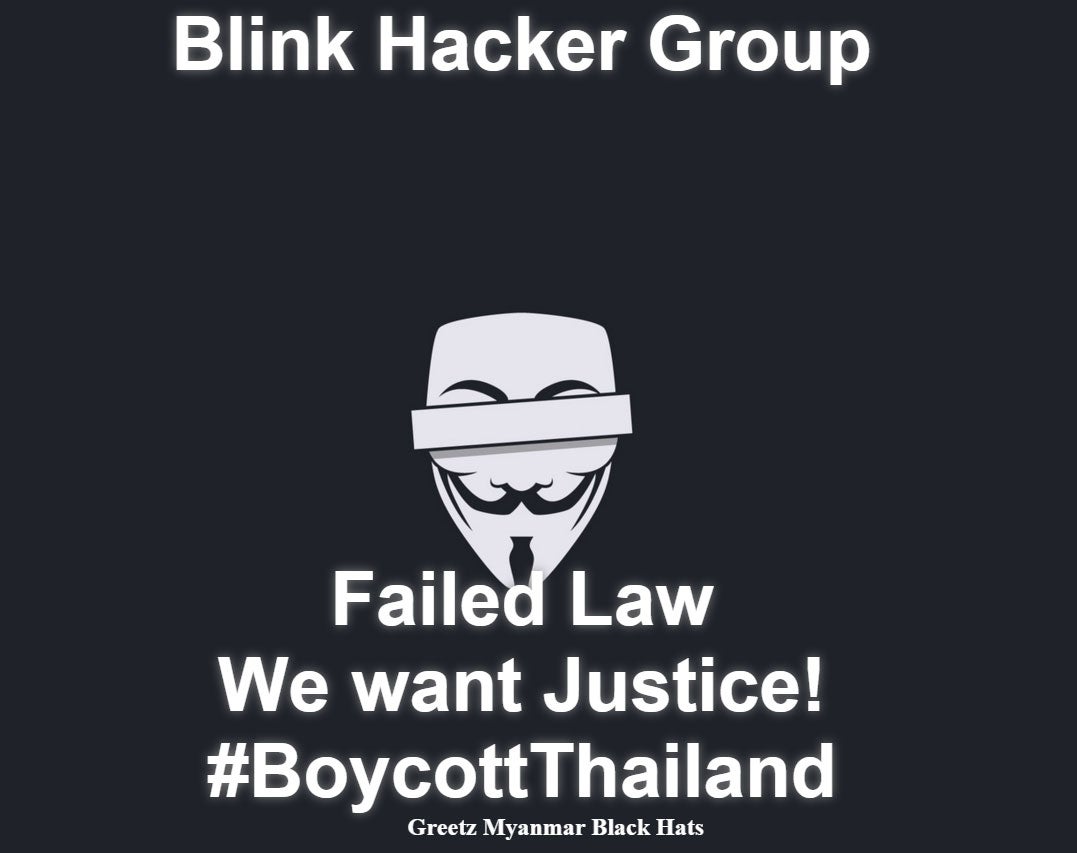 A Thai police force's website was taken down and replaced with this message