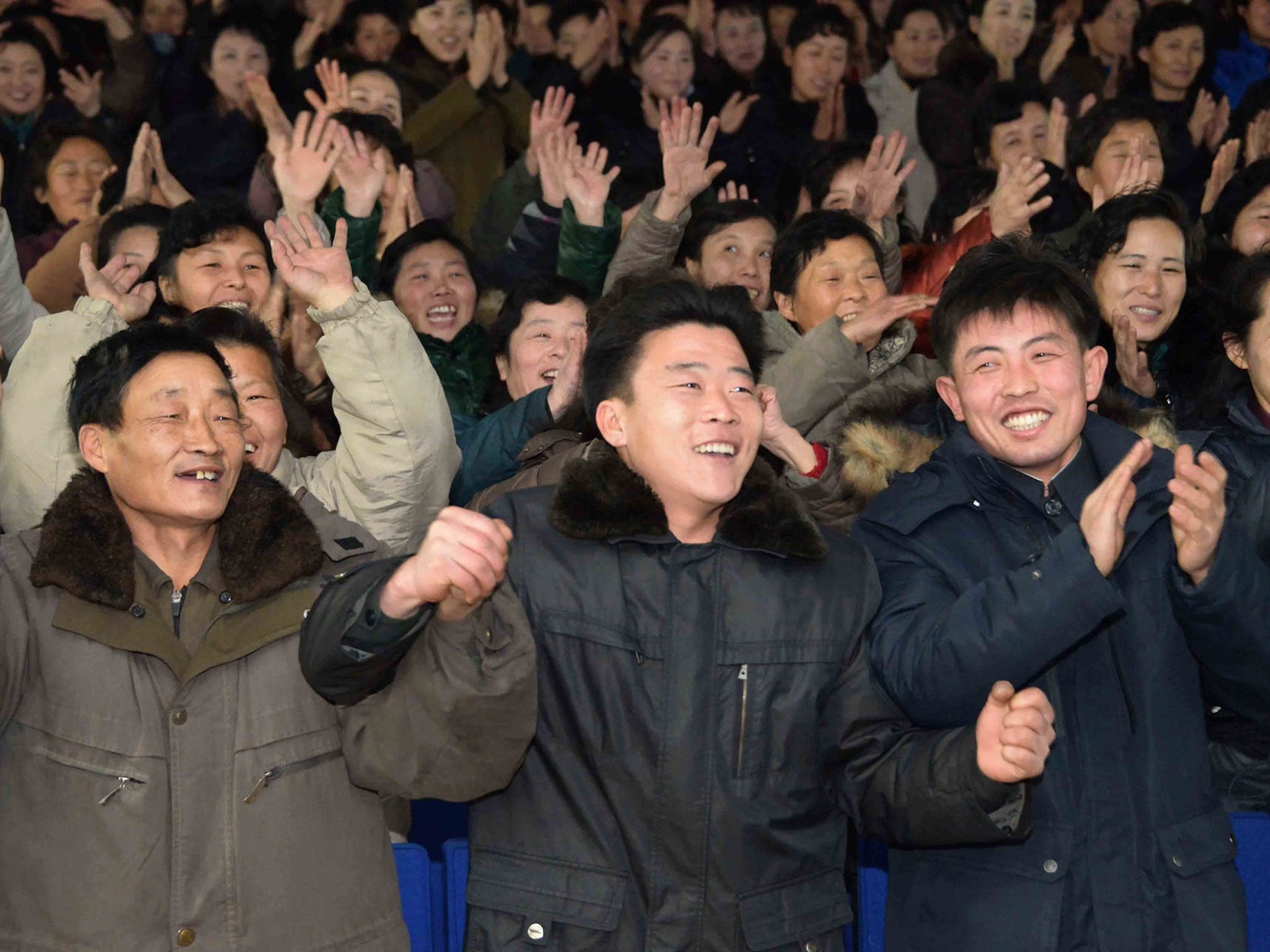 North Korea's state Korean Central News Agency (KCNA) released photos of people appearing to celebrate the announcement of an alleged hydrogen bomb test.