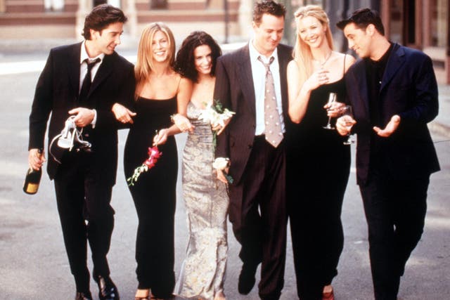 Ross, Rachel, Monica, Chandler, Phoebe and Joey from hi 90s sitcom Friends