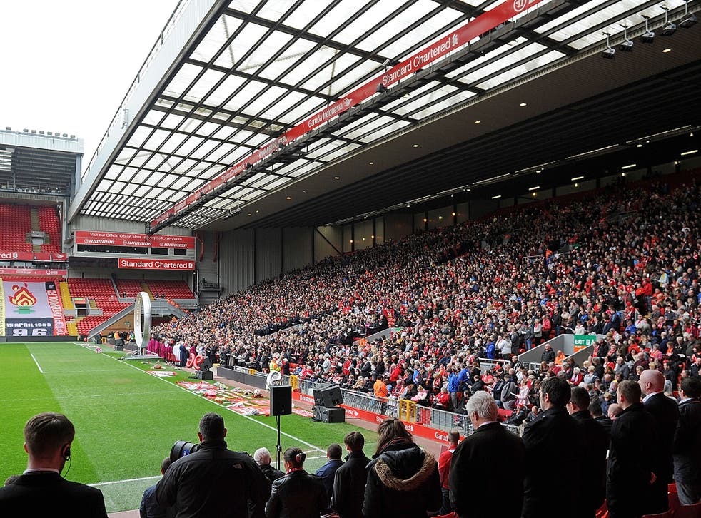 The Kop stand during the memorial service marking the 26th anniversary of the Hillsborough Disaster, at Anfield Stadium