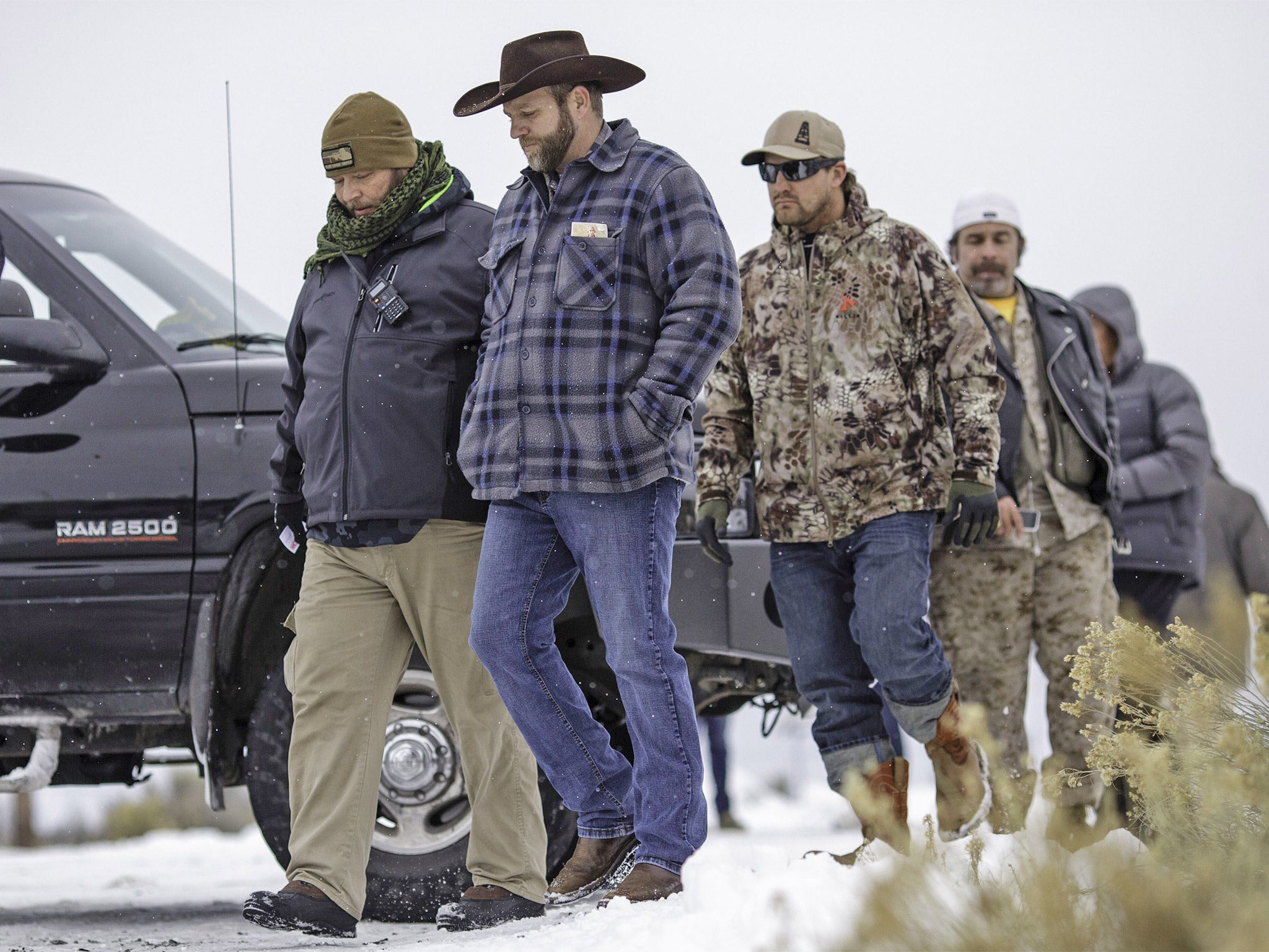 Lie of the land: Ammon Bundy, second from left (AFP/Getty Images)
