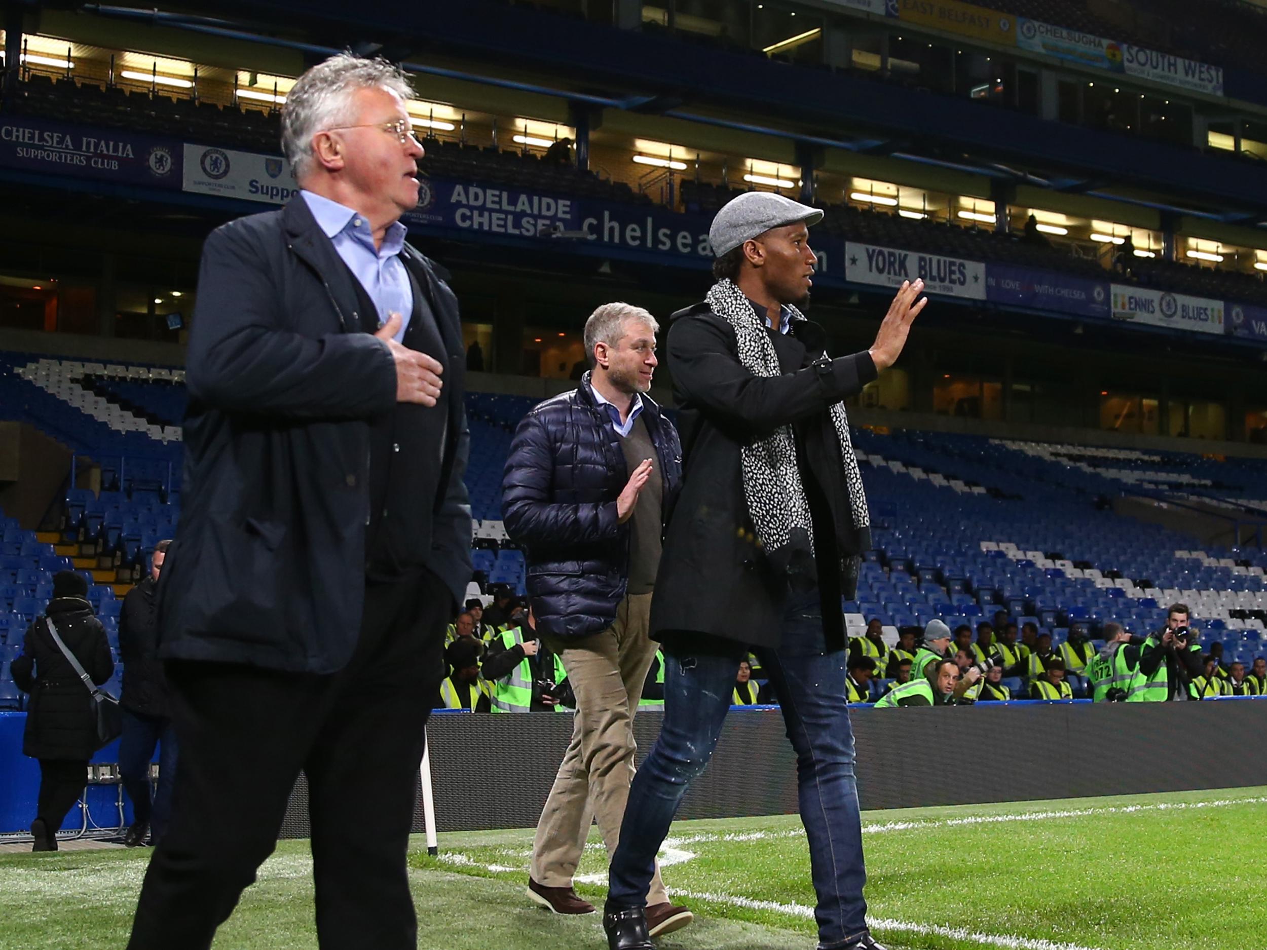 Didier Drogba and Guus Hiddink at Stamford Bridge