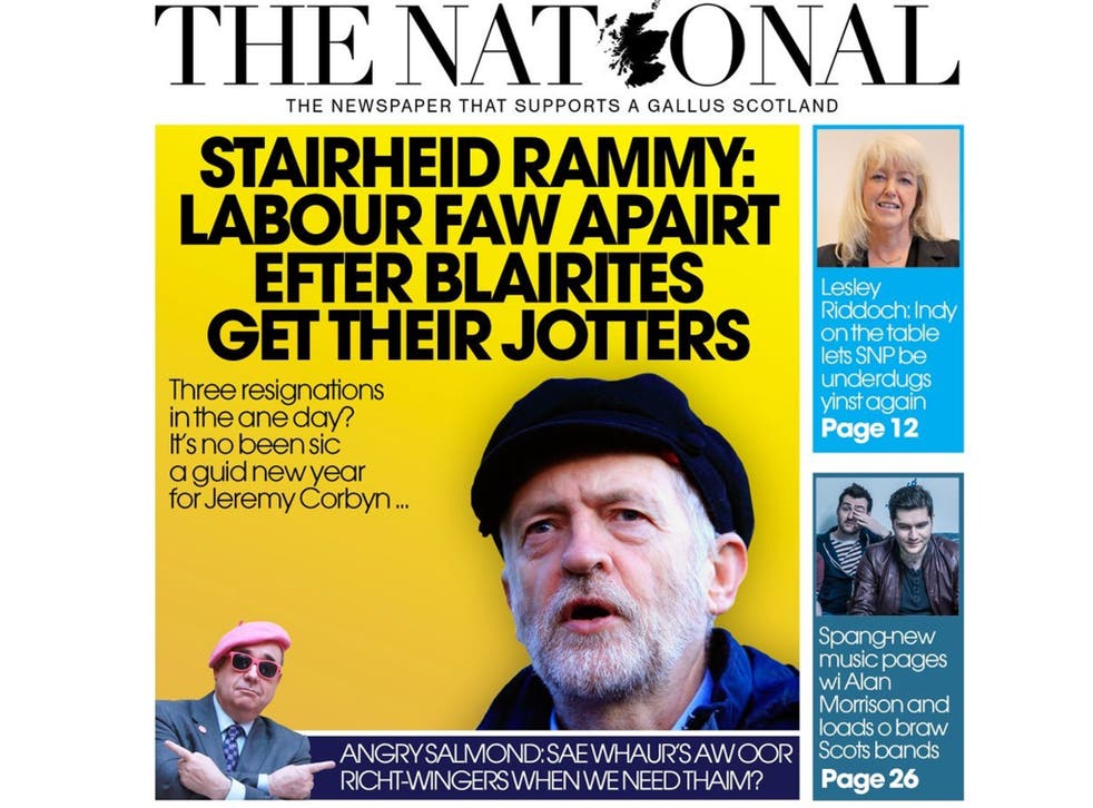 Thursday's National front page
