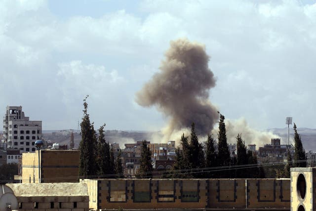 Smoke rises following airstrikes allegedly carried out by the Saudi-led alliance