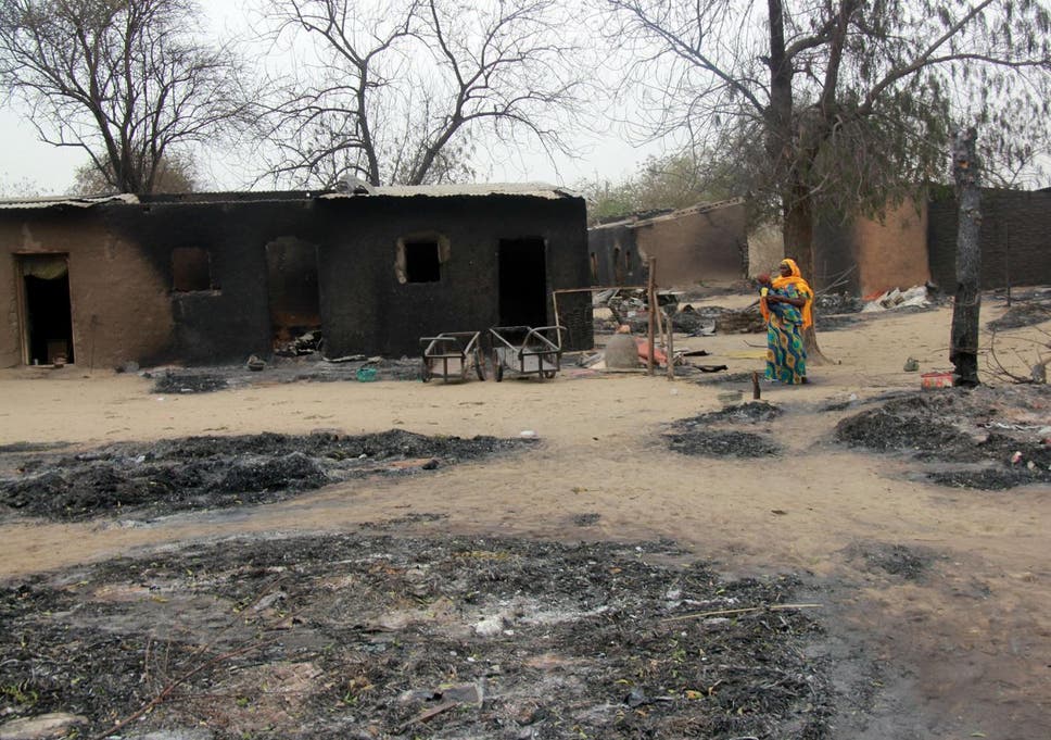 Image result for pictures of destroyed Borno communities by Boko Haram