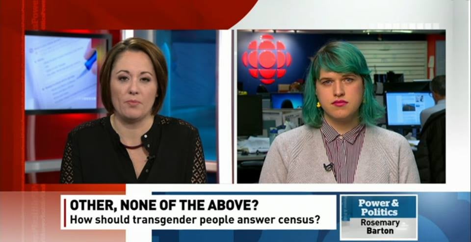 The student, right, speaks to CBC's Power & Politics programme