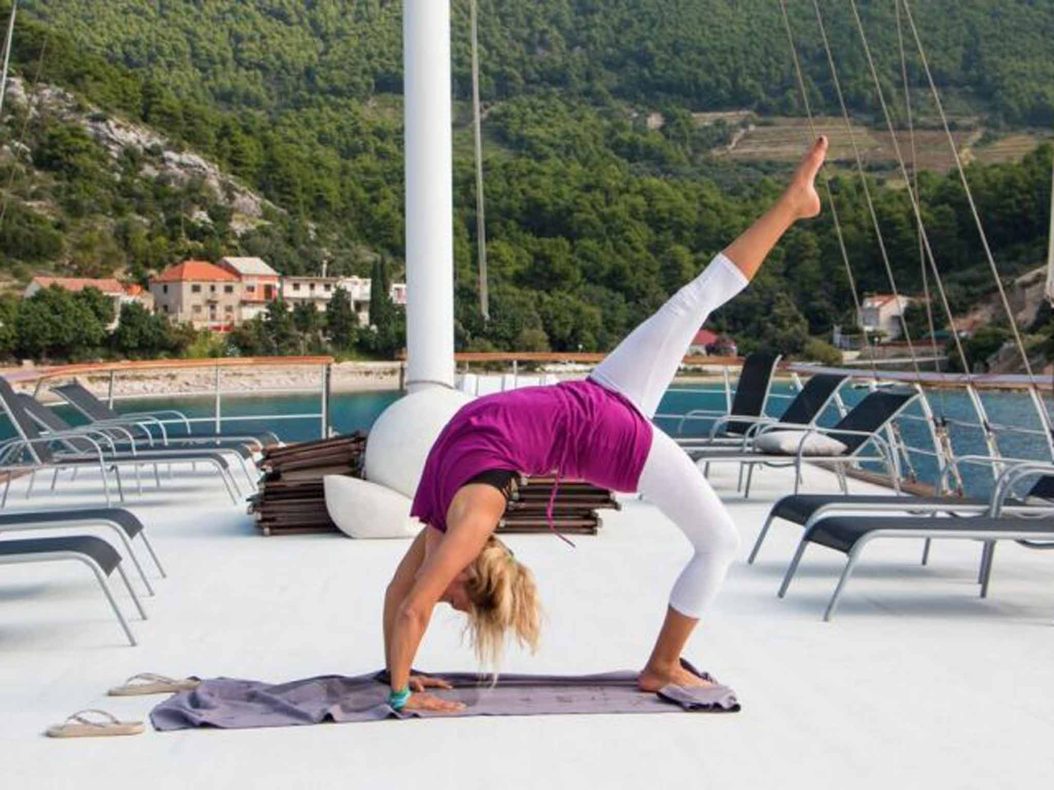&#13;
The 15-cabin MV Adriatic Queen: Morning hatha-style yoga sessions&#13;