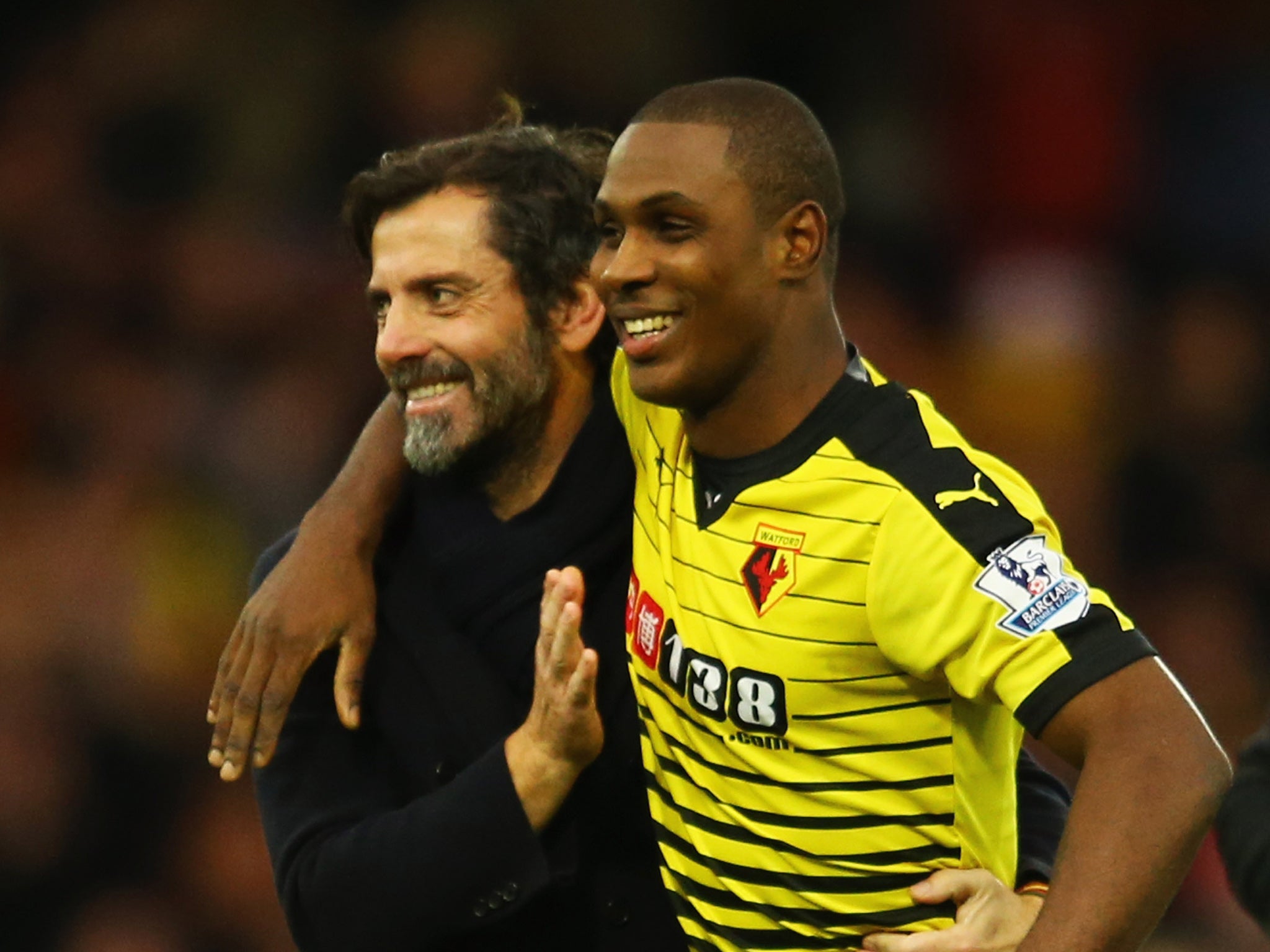 Odion Ighalo, right, with Watford manager Quique Sanchez Flores