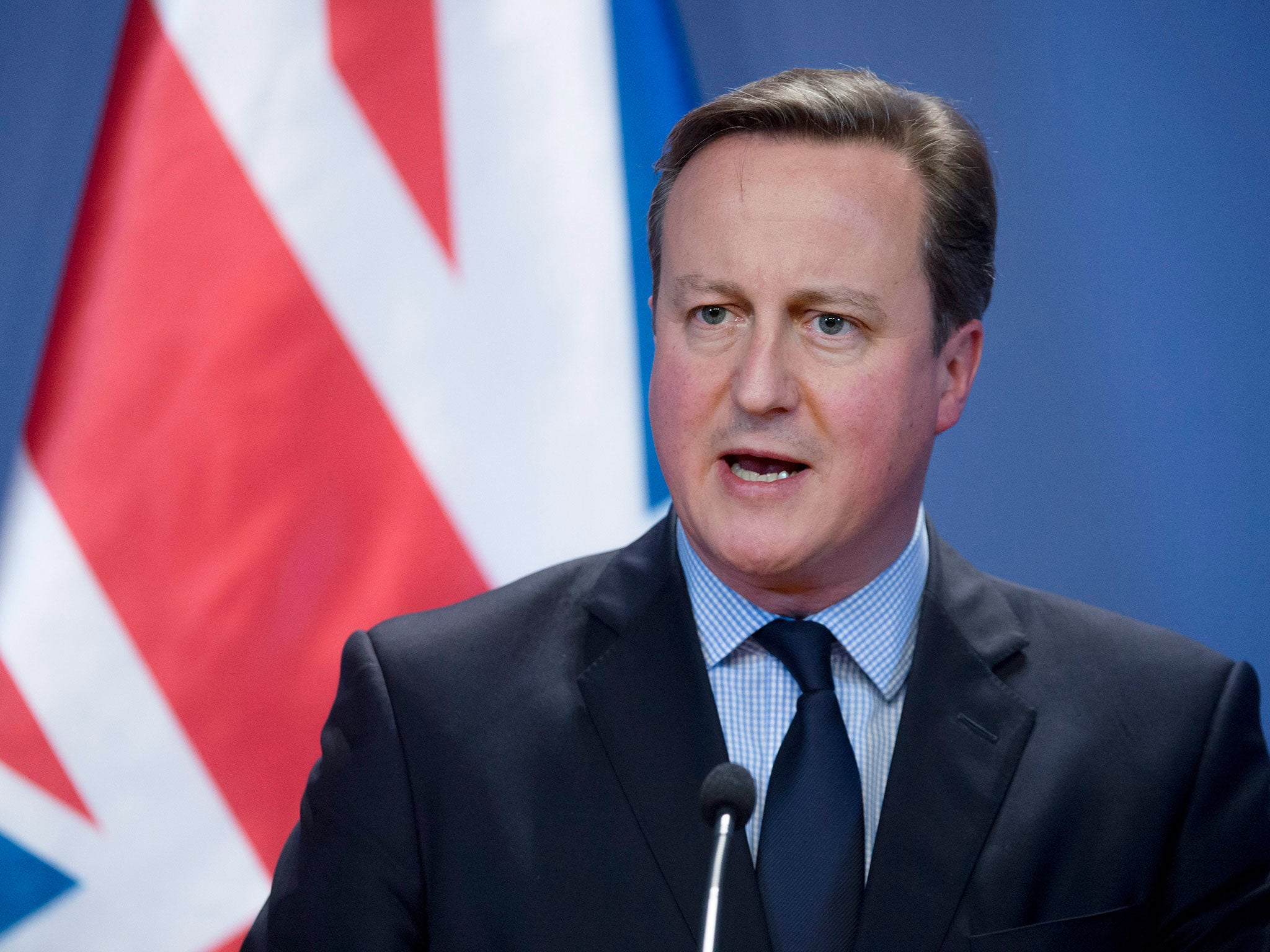 David Cameron speaking at a press conference in Hungary