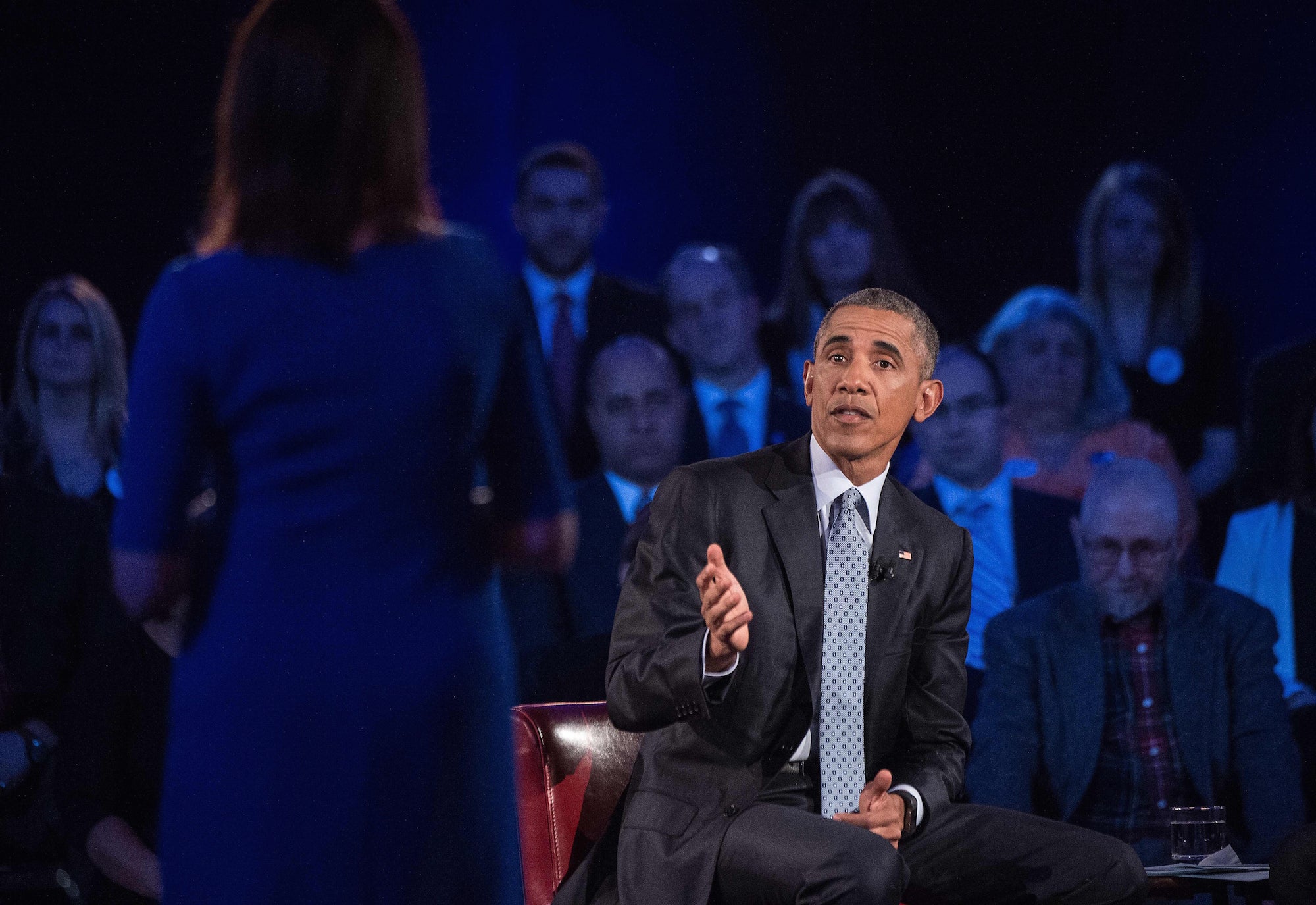 Barack Obama answers questions at George Mason University.