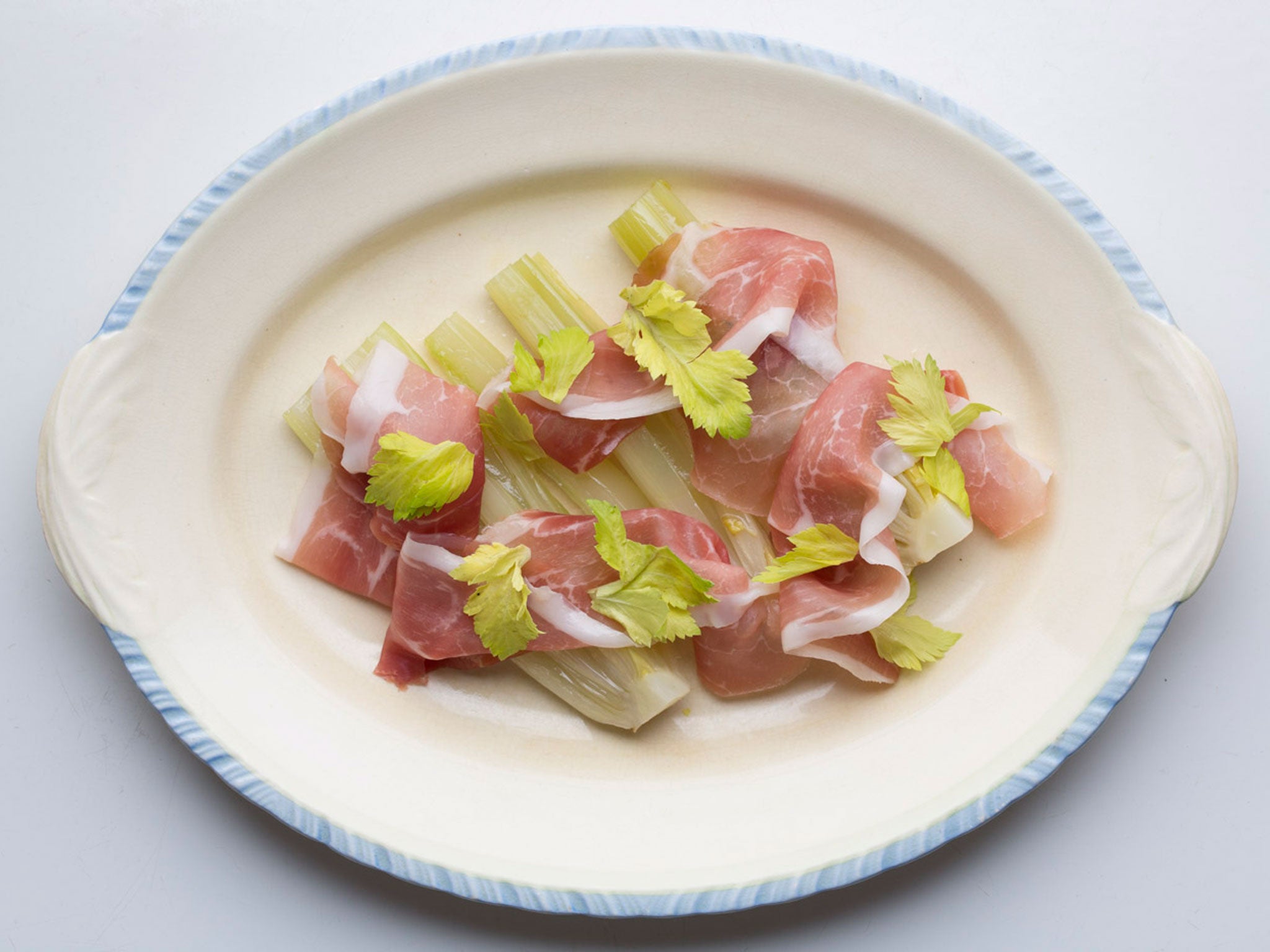 Celery hearts with air-dried Cumbrian ham