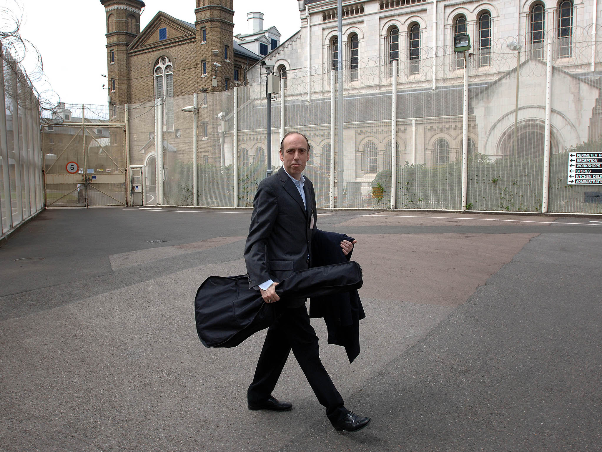 Mick Jones, of The Clash, delivers guitars to Wormwood Scubs prison as part of Billy Bragg's Jail Guitar Doors programme for prisoners