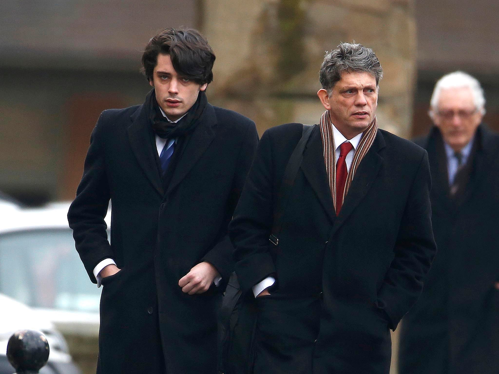 Louis Richardson, 21, (left) arrives back from lunch at Durham Crown Court, where he denies raping and sexually assaulting one woman and sexually assaulting another in 2014.